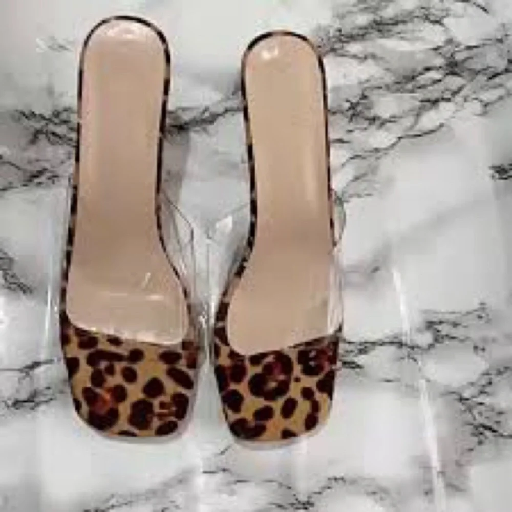 Leopard Print Clear Strap Heels - Picture 2 of 11
